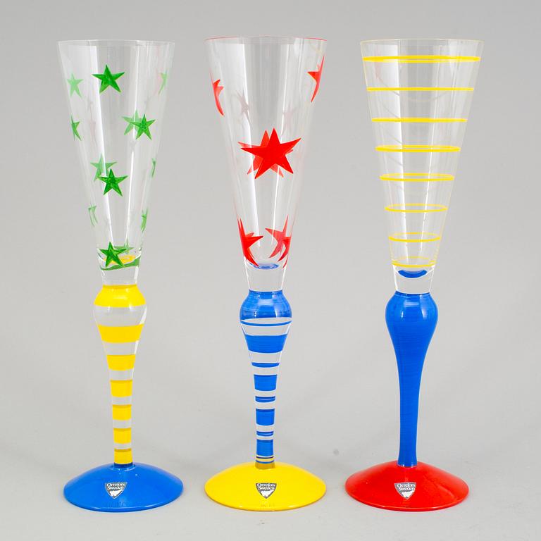 ANNE NILSSON, champagneglas, 6 st, "Clown", glas, Orrefors, signerade.