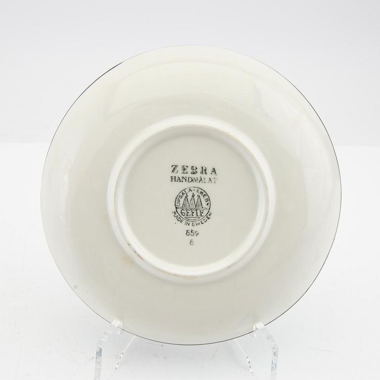 Eugen Trost, kaffekoppar med fat 9 st "Zebra" Uppsala Ekeby flintgods.