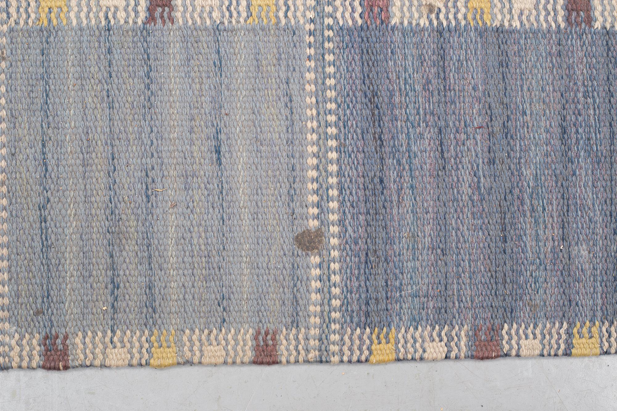 Barbro Nilsson, matto, "Falurutan mellanblå", flat weave, ca 305,5 x 202 cm, signed AB MMF BN.