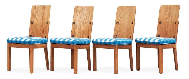 A set of four stained pine chairs, 'Lovö', Nordiska Kompaniet, 1930's.