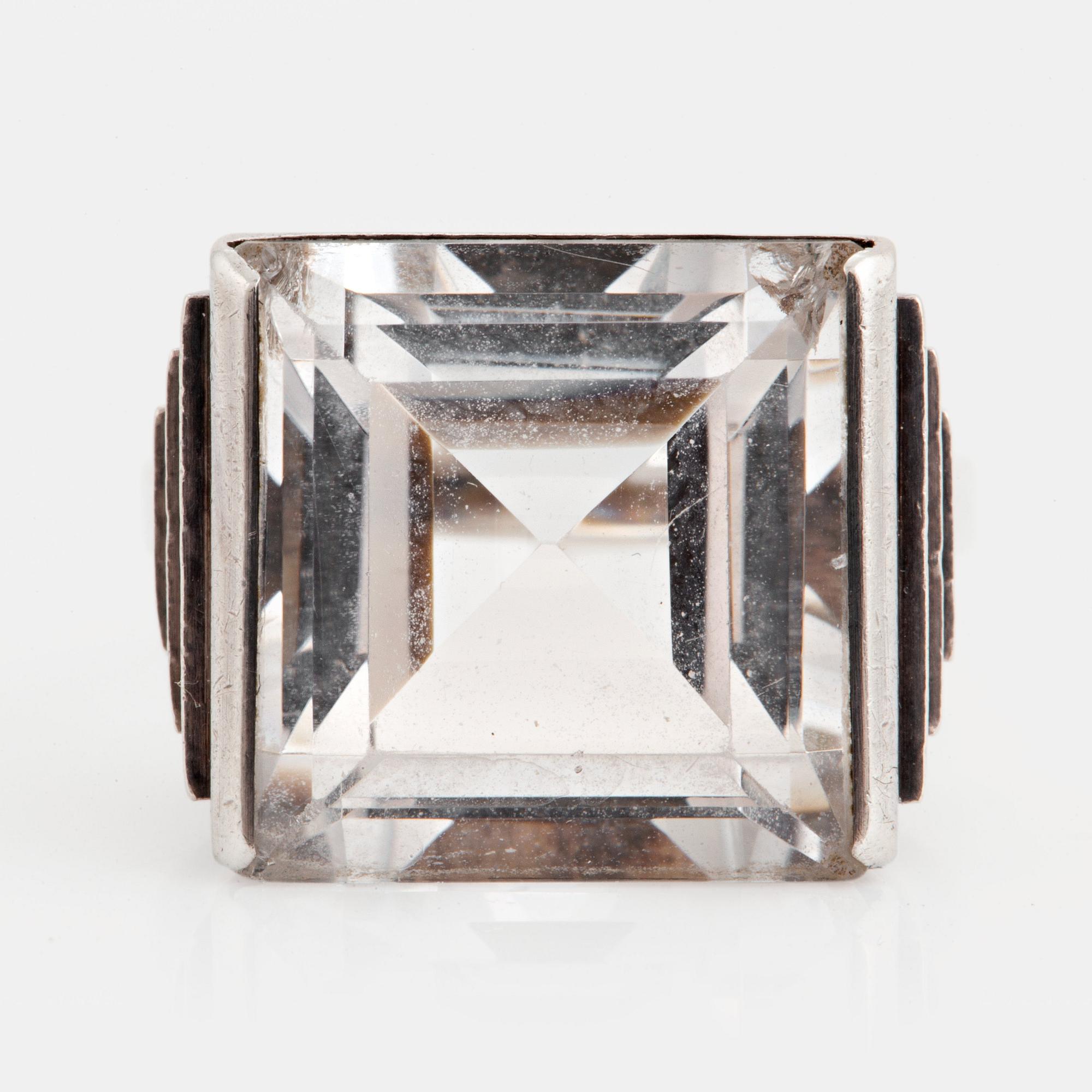 Wiwen Nilsson, a sterling silver ring with a facet cut rock crystal, Lund, Sweden 1965.