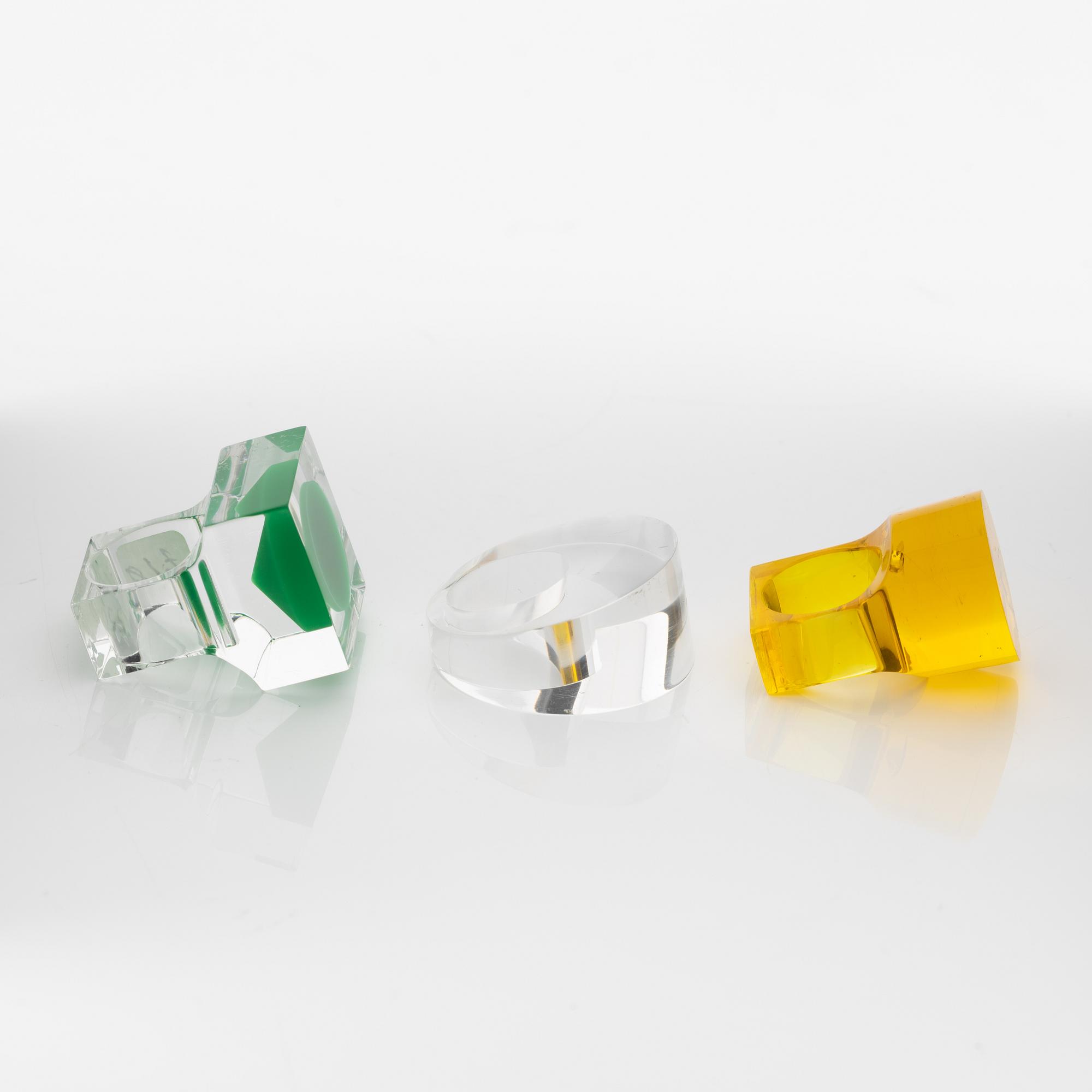 Siv Lagerström, three acrylic plastic rings, 1970s.
