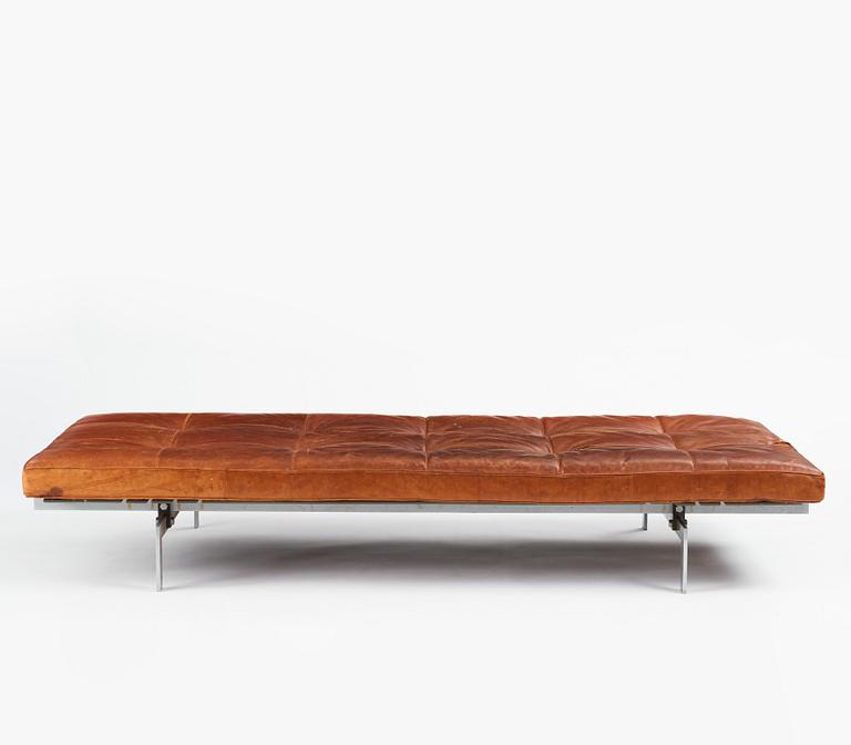 Poul Kjaerholm, A 'PK-80' steel and brown leather daybed, E Kold Christensen, Denmark 1960s.