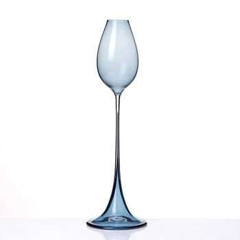 Nils Landberg, a blue glass goblet, Orrefors, Sweden 1957.