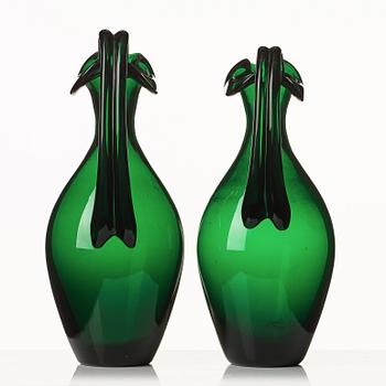 Edward Hald, two emerald green claret jugs, Sandvik's glassworks, Sweden ca 1929, model HS 1021.