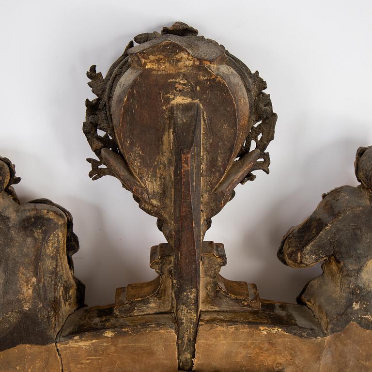 A late Baroque mirror overpiece from the workshop of Burchardt Precht (Master 1674-1738), early 18th century.