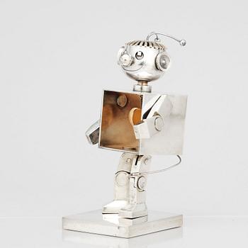 Atelier Borgila, robotskulptur, sterling silver och guld, 18k, Stockholm 1970.