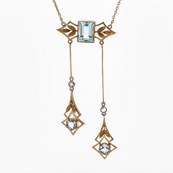 Pendant, faceted aquamarines, 14K (56) gold, Russia.