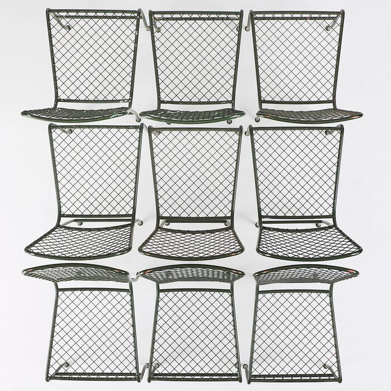 Josef Frank, trädgårdsstolar, nio stycken, modell 591, Firma Svenskt Tenn.