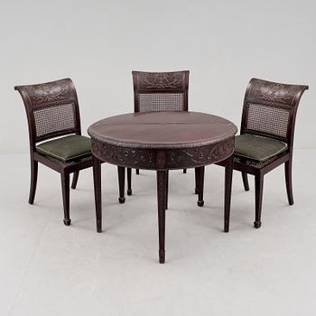 BORD samt STOLAR, 4 delar, troligen Nordiska Kompaniet, 1920-tal.