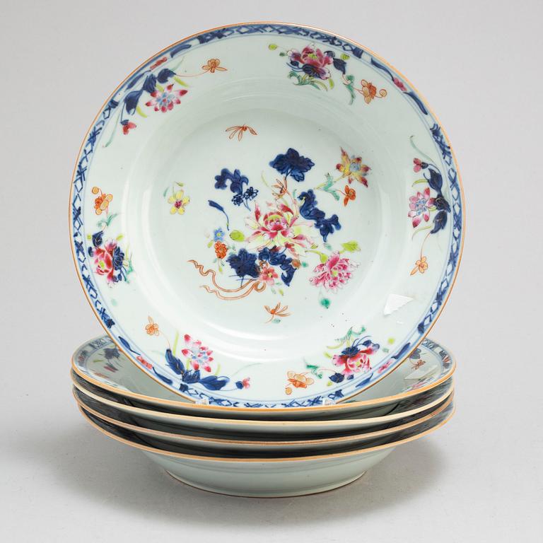 Five famille rose soup plates, Qing dynasty, Qianlong (1736-95).