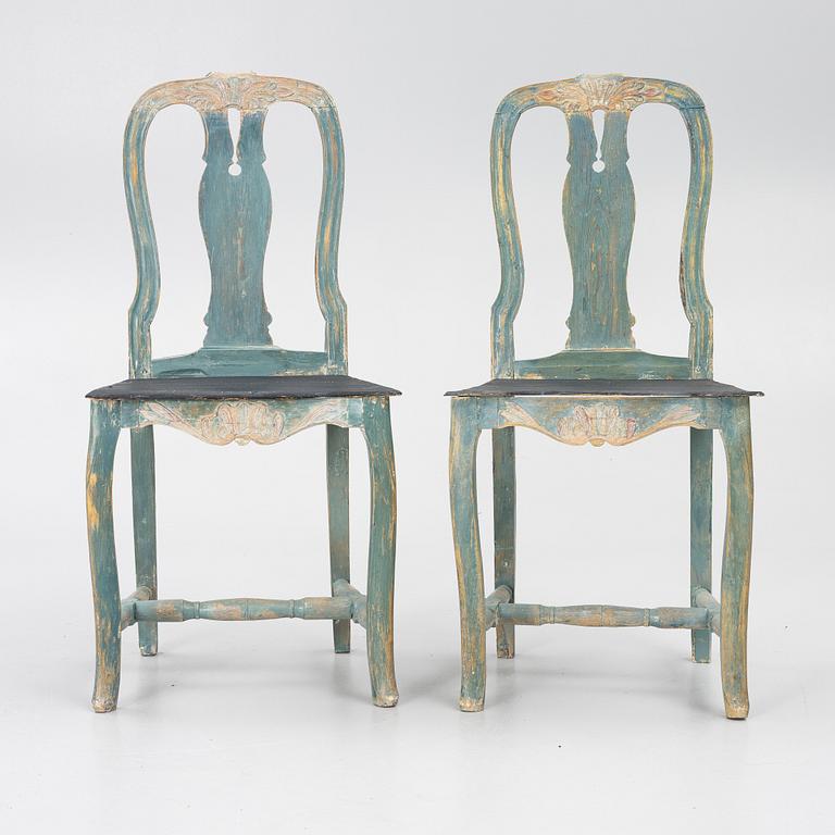 A pair of polychrome-painted folk art chairs from Järvsö, Hälsingland, late 18th/early 19th century.