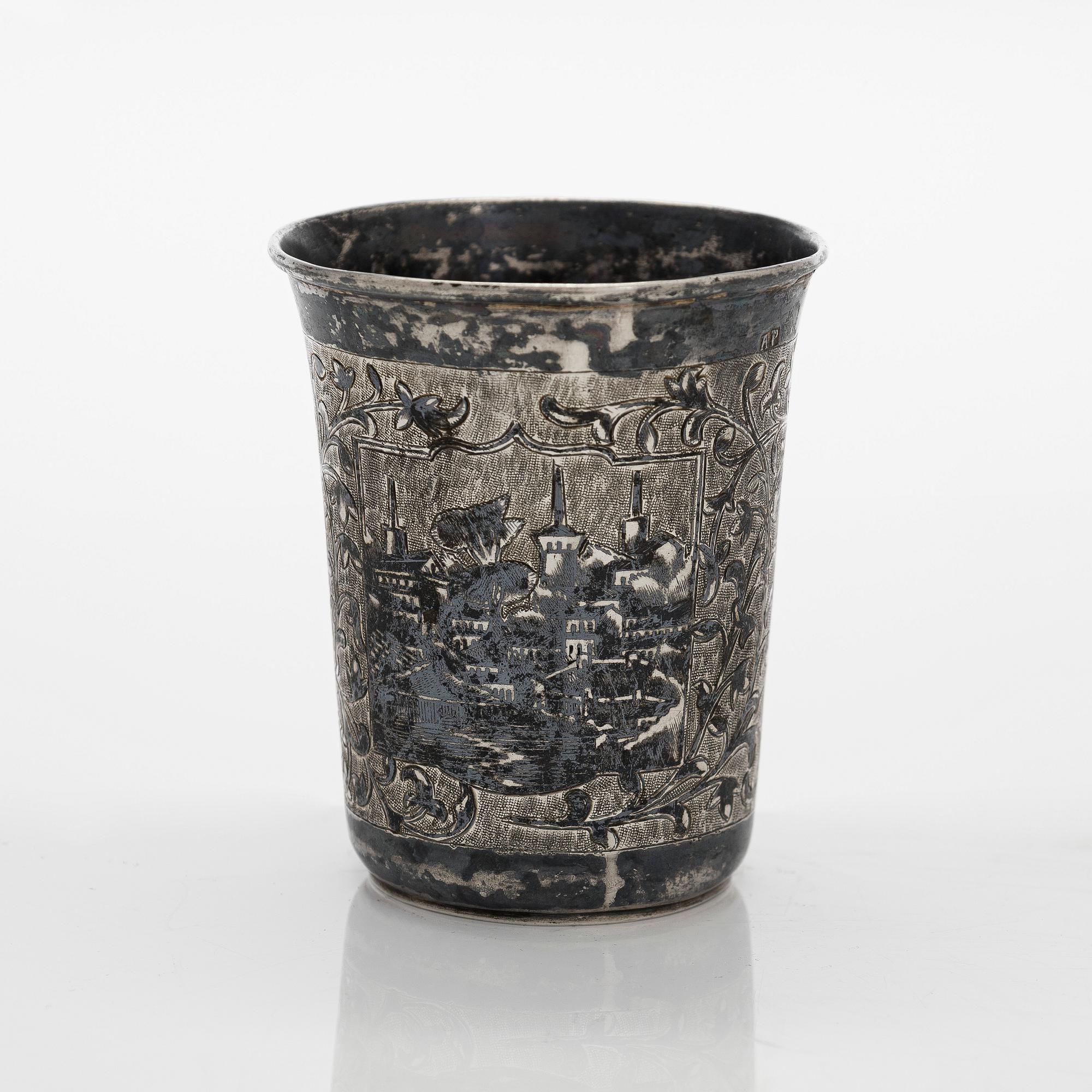 A silver and niello cup, Moscow 1864.