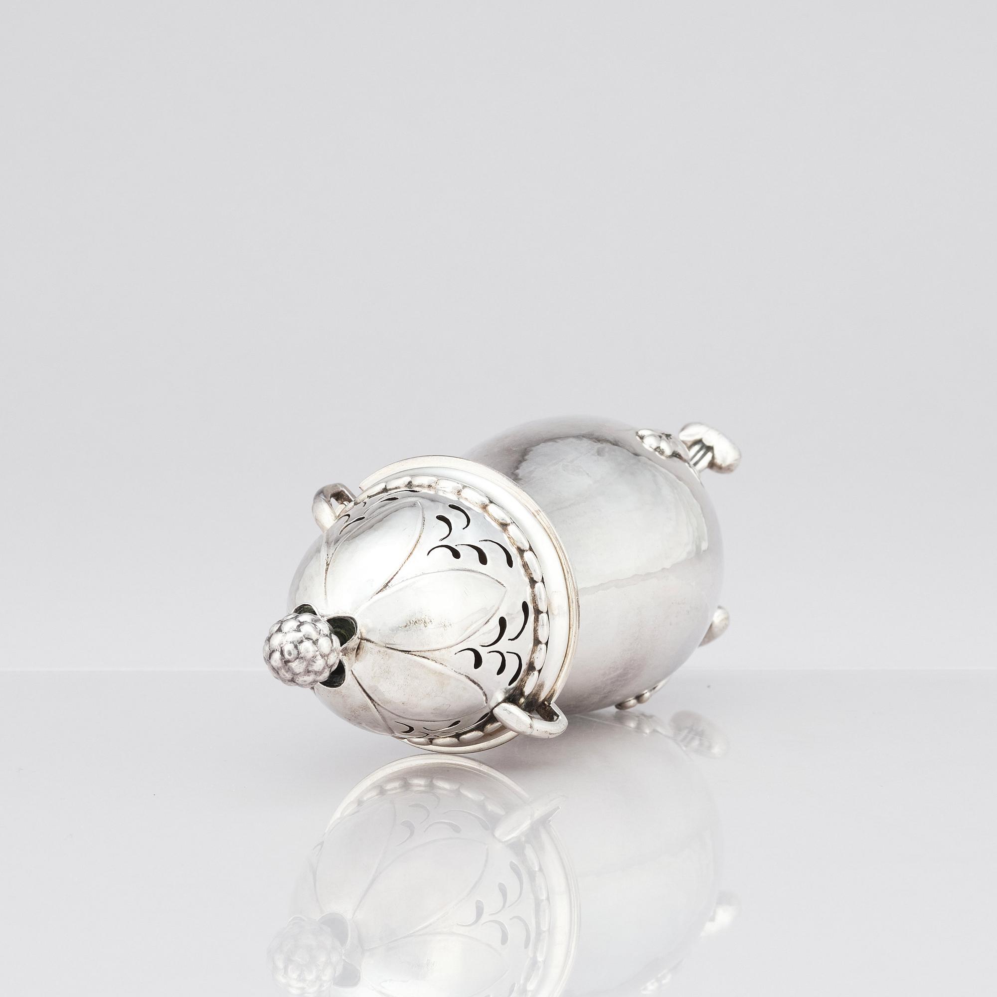 Georg Jensen, an 830/1000 silver sugar castor, Copenhagen, Denmark, ca 1915-1919, design nr 69.