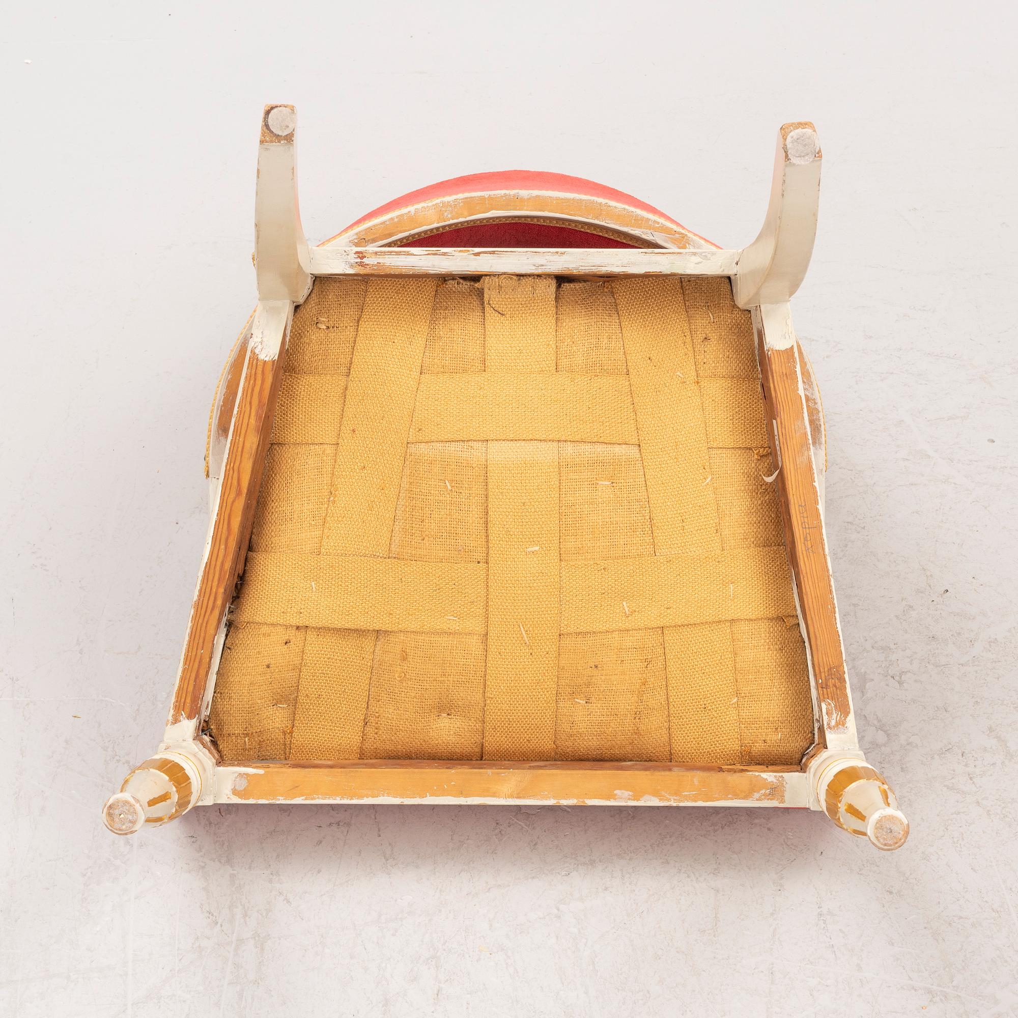 A pair of late Gustavian-style open armchairs, first part 19th century and circa 1900.
