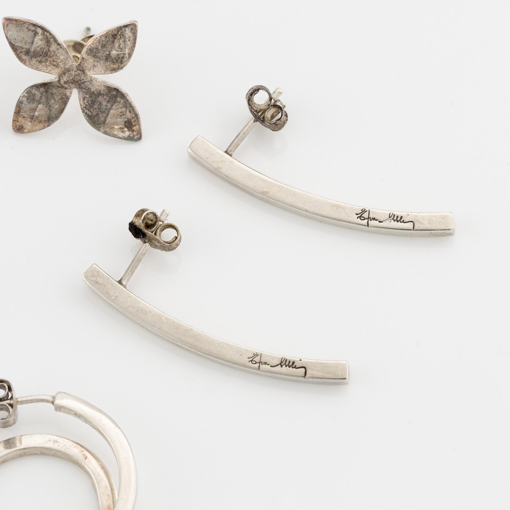 Efva Attling three pair of silver earrings.