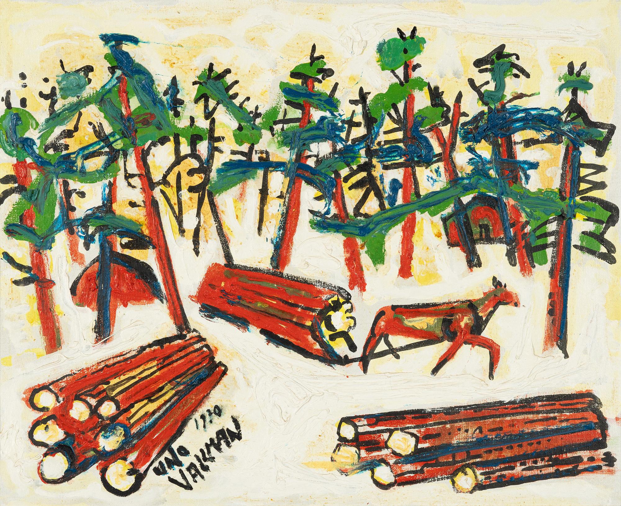 Uno Vallman, Winter Scene with Timber Hauler.