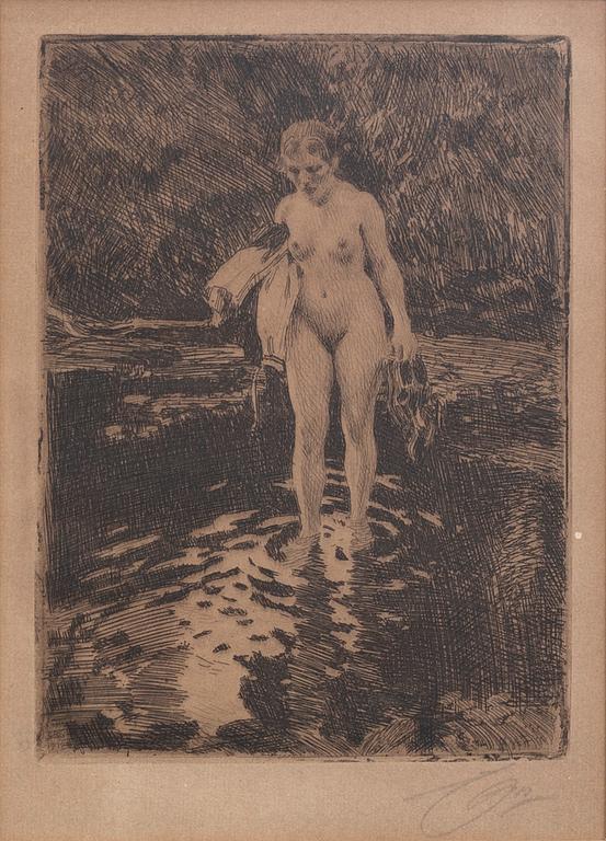 Anders Zorn, etsning, 1912, signerad.