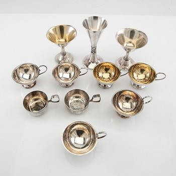 Punch mugs 6+2 and cocktail glasses 2+1 pcs silver.