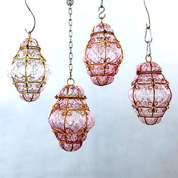 Four mid 20th century glass ceiling lamps from Murano, Venice Italy.