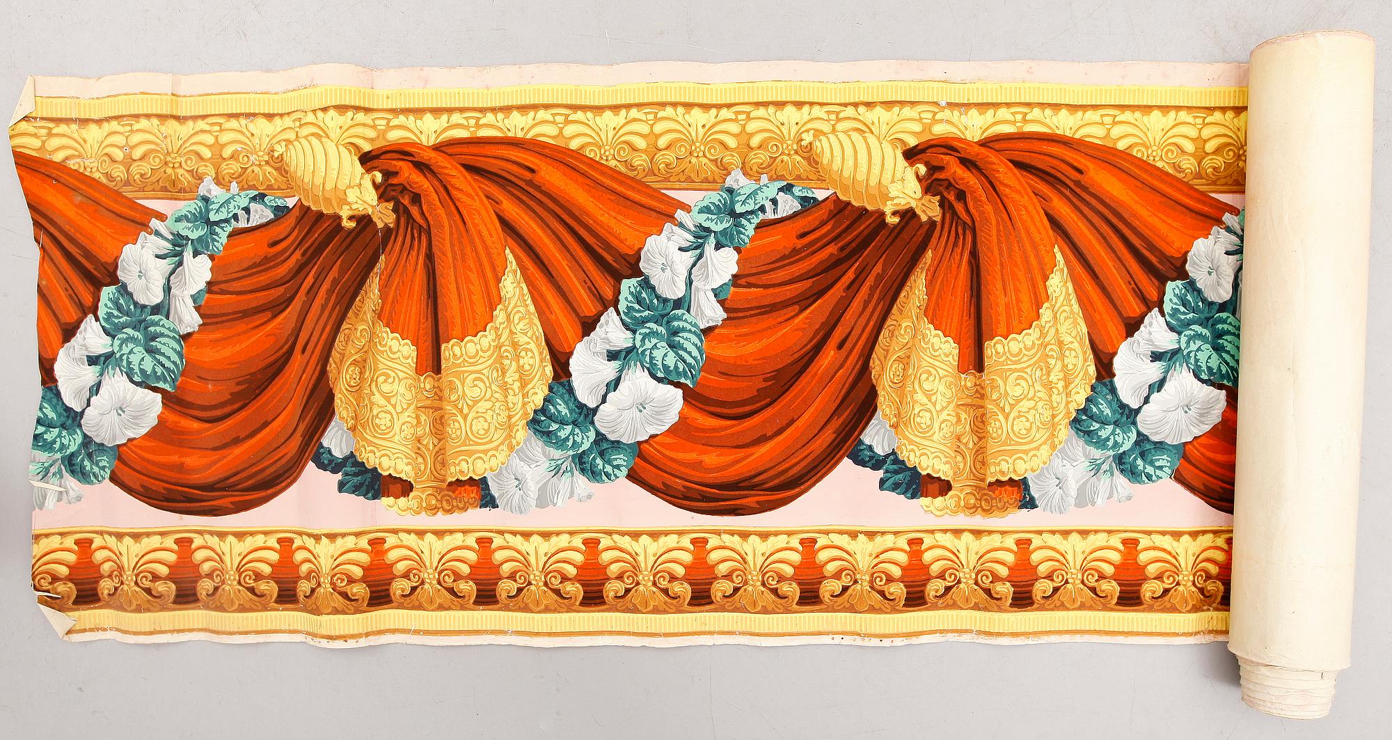 TAPETBÅRD, papper, 1800-tal. Ca 710 x 49,5 cm.