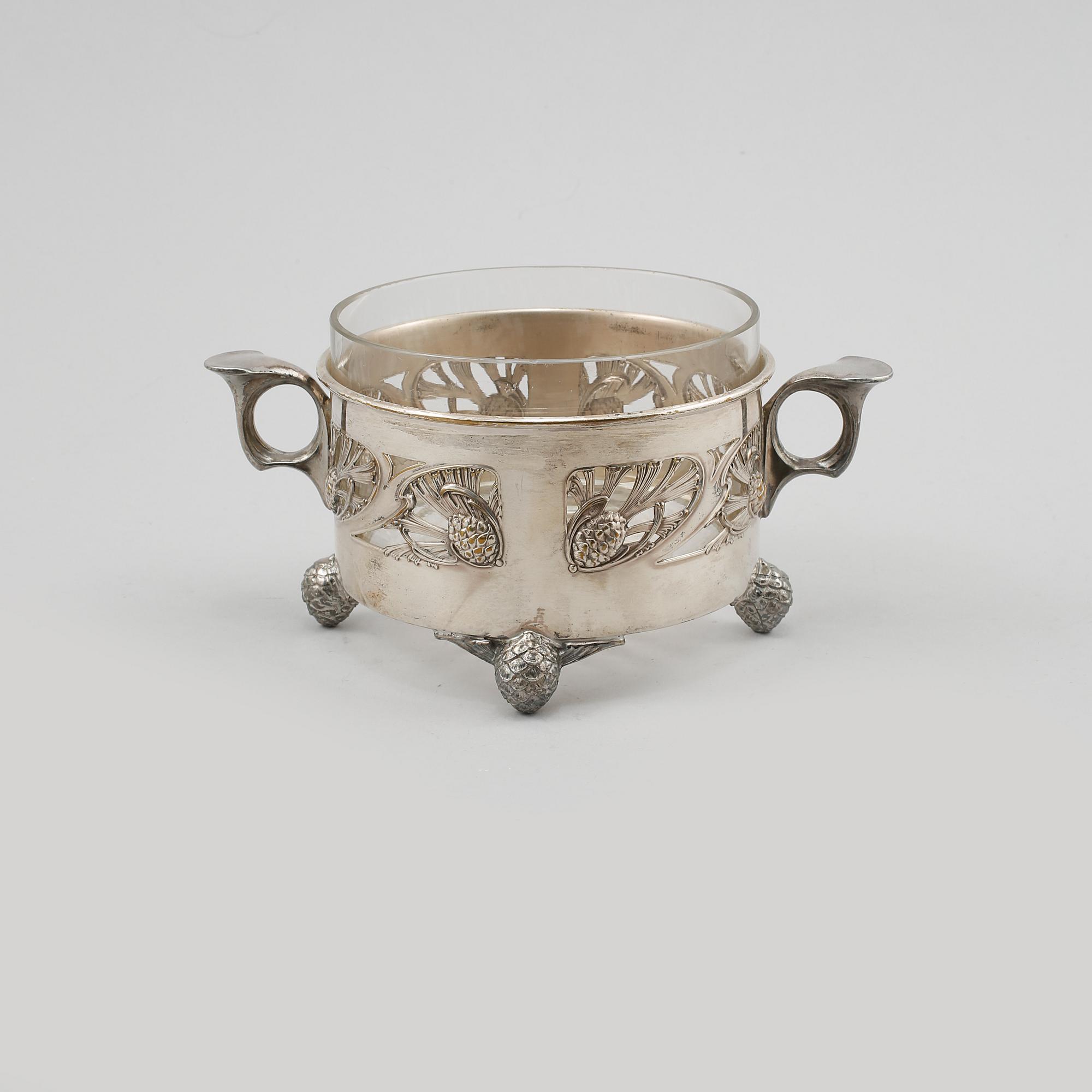 SKÅL, nysilver och glas, jugend, 1900-talets början.