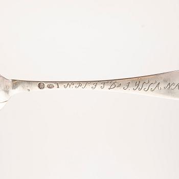Collection of tablespoons, 28 pieces, silver, by 9 different master silversmiths, Kristianstad, 18th/19th century.