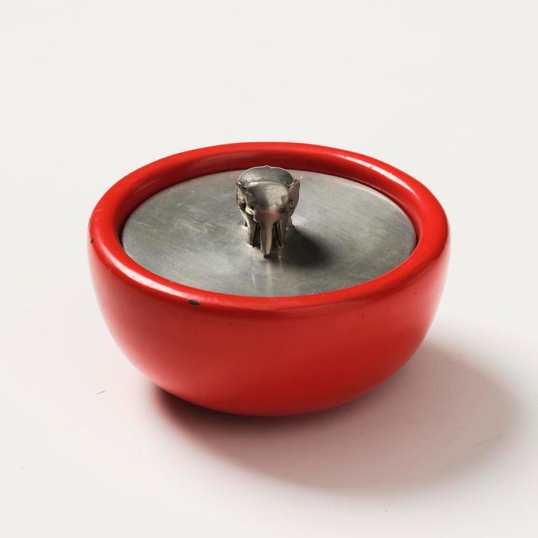 Josef Frank, a red lacquered brass bowl with a pewter cover, Firma Svenskt Tenn, Stockholm, 1949.
