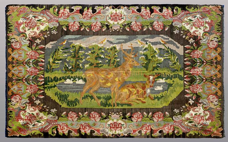 A CARPET, Figural Kilim Bessarabian ca 352 x 314 cm.
