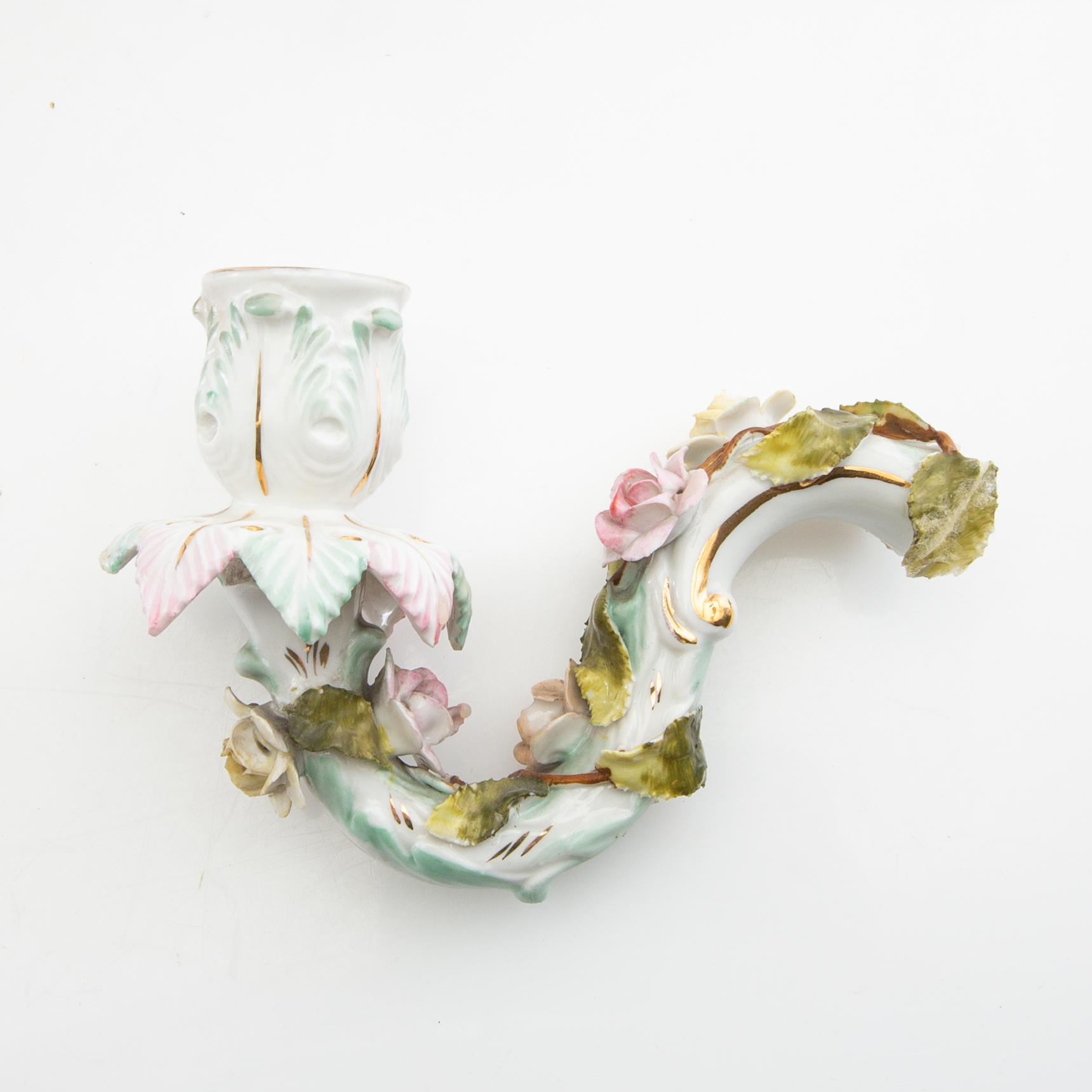 Candelabra feet a pair and candle holder Rococo style Germany mid-20th century porcelain.