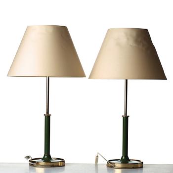 Josef Frank, a pair of brass and green lacquered table lamps, Svenskt Tenn, model 2466.