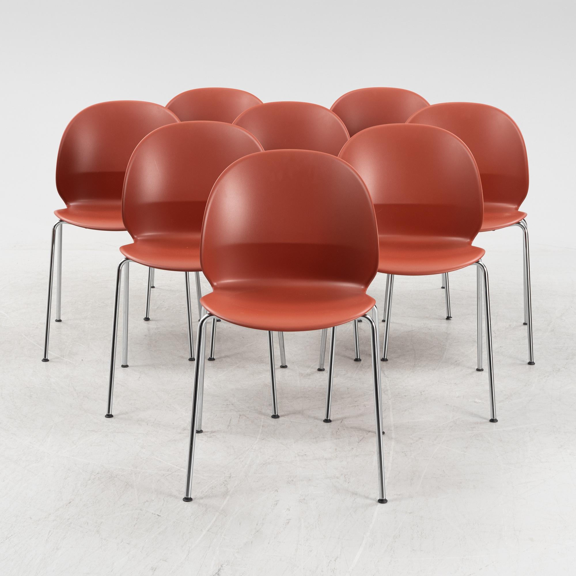 Nendo, a set of eight model 'N02-10 Recycle chairs, Fritz Hansen, Denmark, 2020.