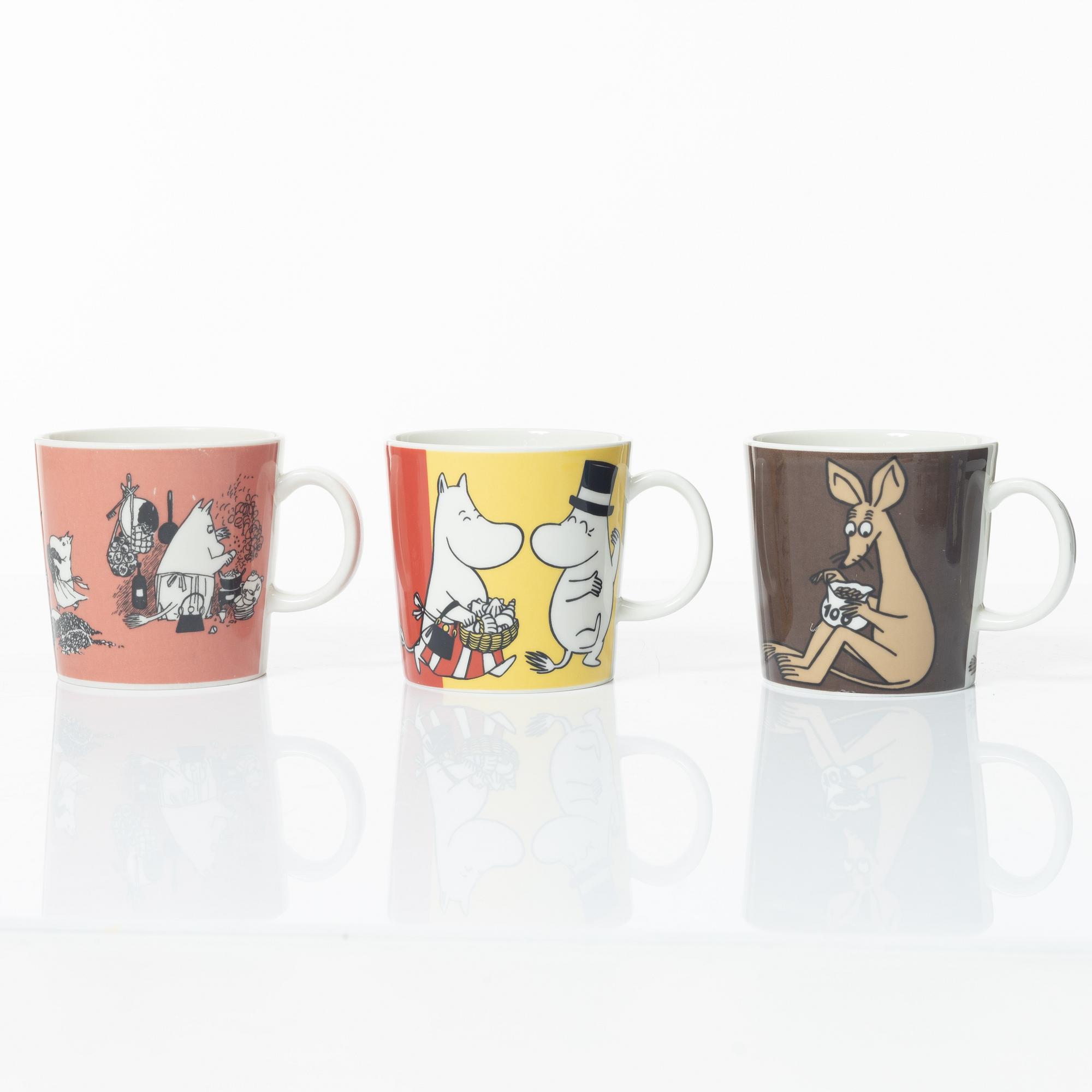 Arabia, seven Moomin mugs, Finland.