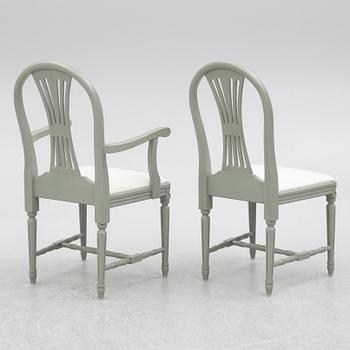 Dining table, with 2 armchairs and 6 chairs, Gustavian style, late 20th century.