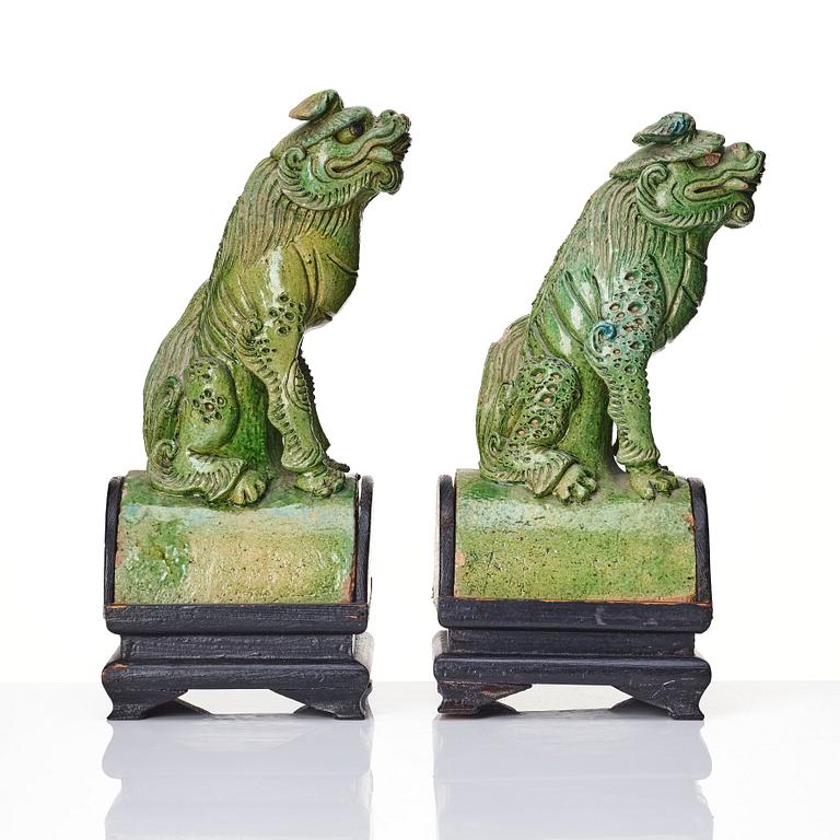 A pair of green glazed roof tiles, Ming dynasty (1368-1644).