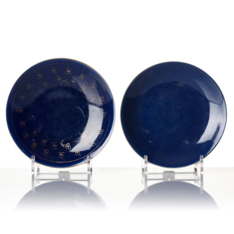 A group of 10 (8+2) blue glazed dishes, late Qing dynasty.