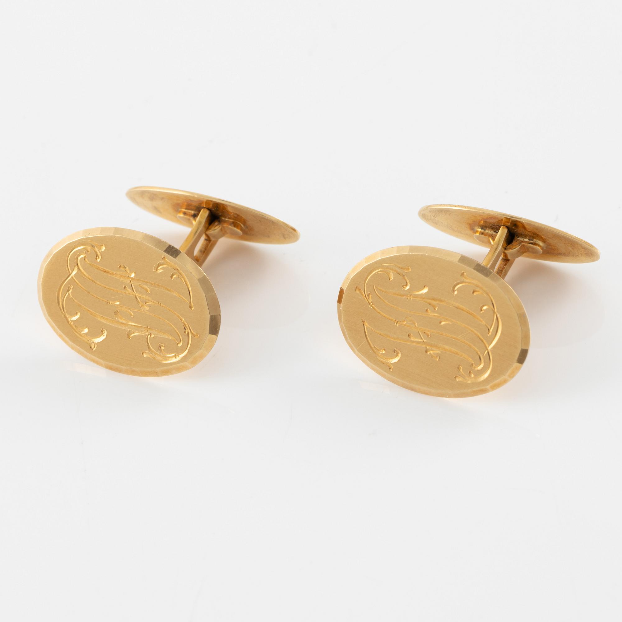 Manschettknappar, ett par, 18K guld, med monogram.