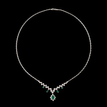 127. An emerald and brilliant cut diamond necklace. Total carat weight of diamonds circa 2.50 cts.
