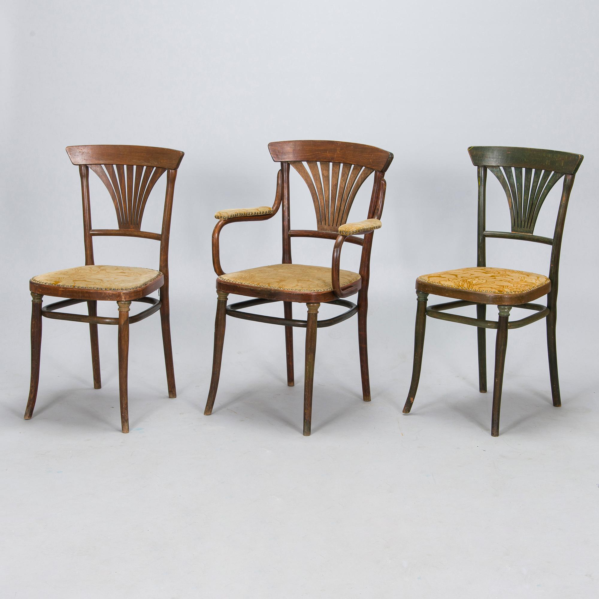 Thonet, 6 stolar, karmstol och soffa, Österrike, 1900-talets början.