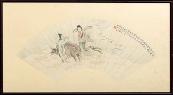 Two fan paintings by unknown artist, late Qing dynasty, circa 1900.