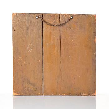 Kakelplatta, "cuerda seca" lergods, ca 39 x 40 cm (med montering 44 x 44 cm), Qajardynastin Persien (Iran),.