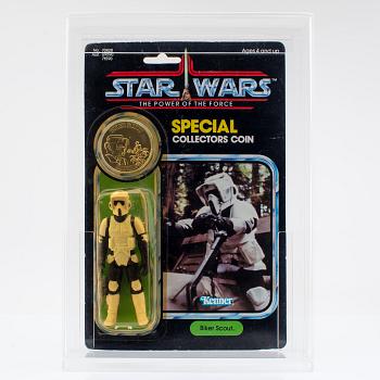 STAR WARS, Biker Scout POTF 92 back & AT-ST Driver ROTJ 77 back-b AFA 80 NM, Kenner 1984.