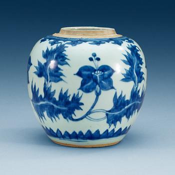 1691. A blue and white jar, Qing dynasty, Kangxi (1662-1722).