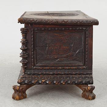 A baroque style wooden chest, 19th century.