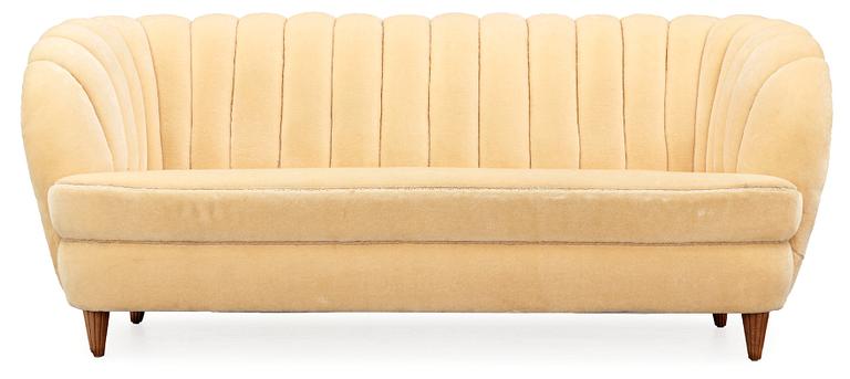 A Swedish off-white velvet plush three seated sofa, 1930-40's.