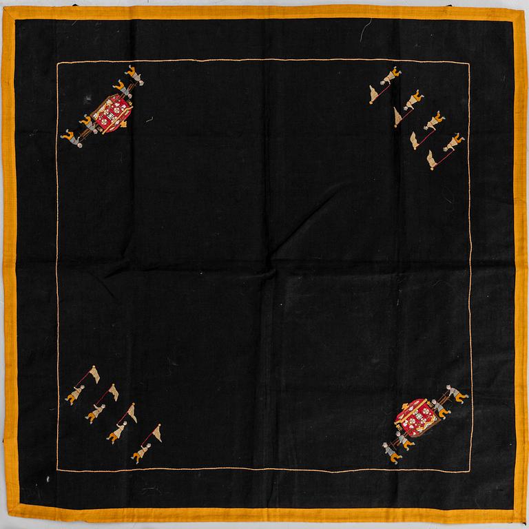 A group lot of embroidered silk textiles and a silk sowing purse, late Qing dynasty/early 20th century.