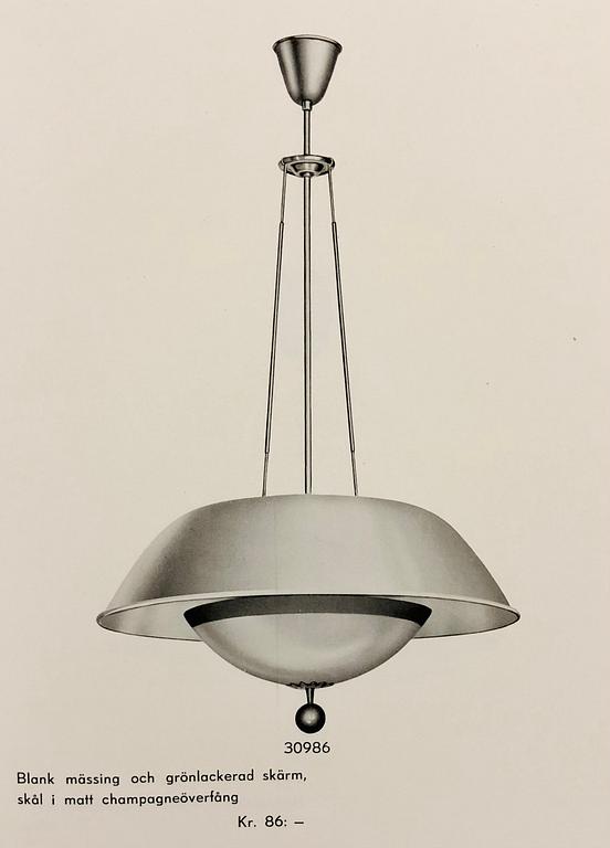 Bertil Brisborg, & Olle Elmgren, a pair of ceiling lamps, custom made, Nordiska Kompaniet 1940s.