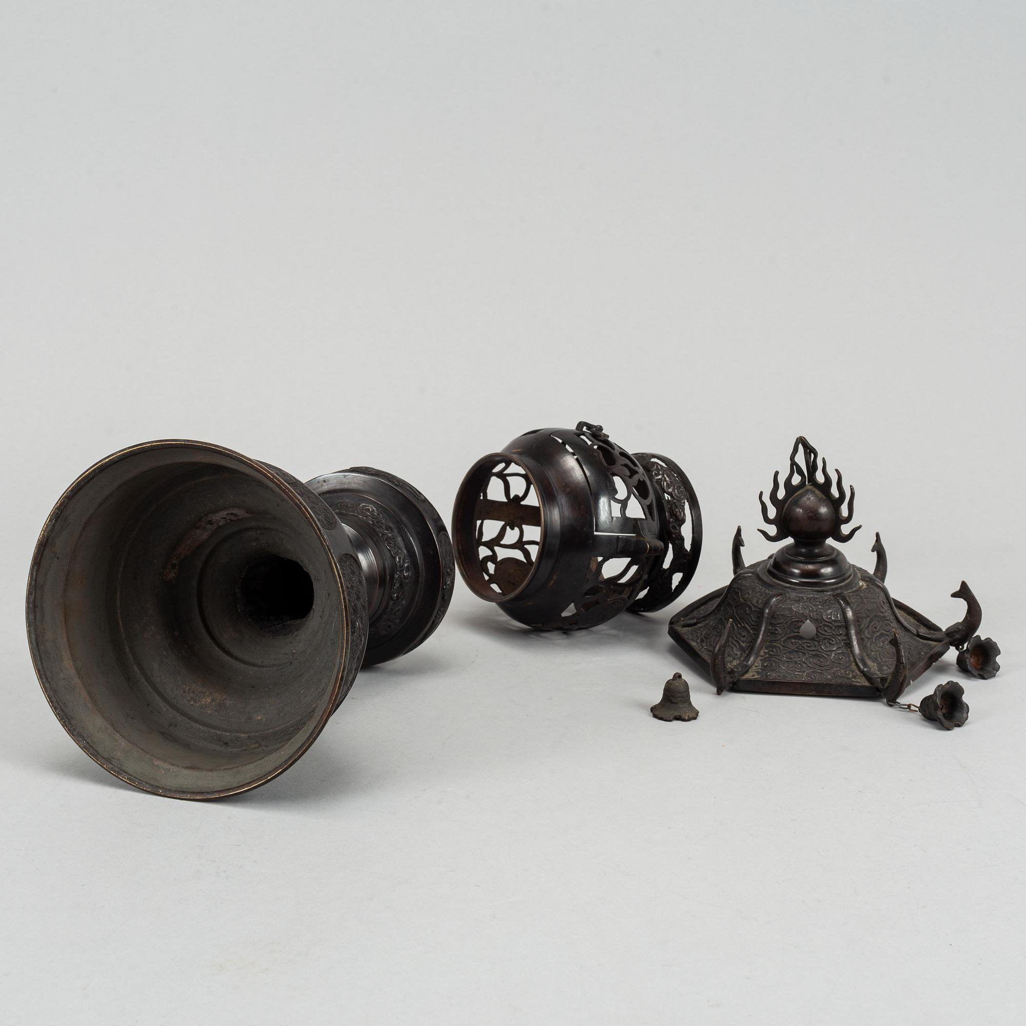 A 20th century Japanese bronze light holder pagoda.