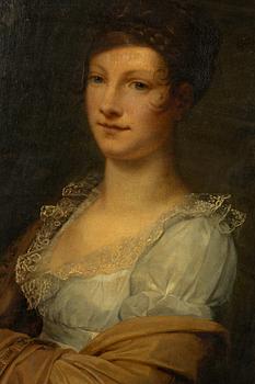 Engelsk skola, omkring 1800, Ung kvinna i landskap.