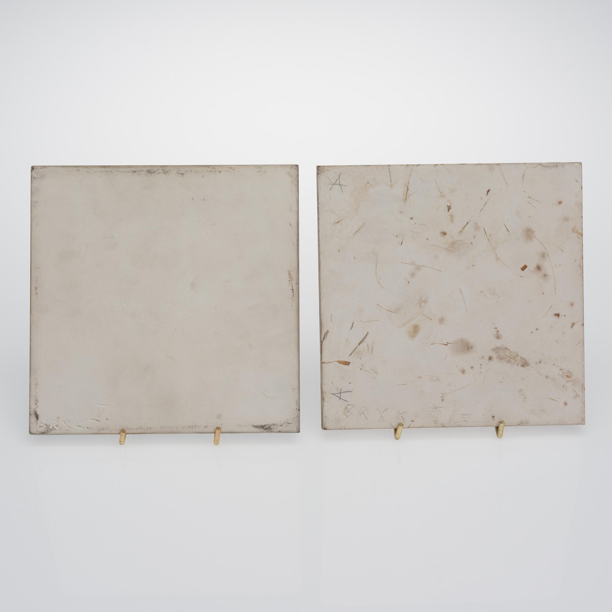 RUT BRYK, TWO CERAMIC WALL RELIEFS. Sign. Bryk, II/I och Bryk II. Arabia 1959.